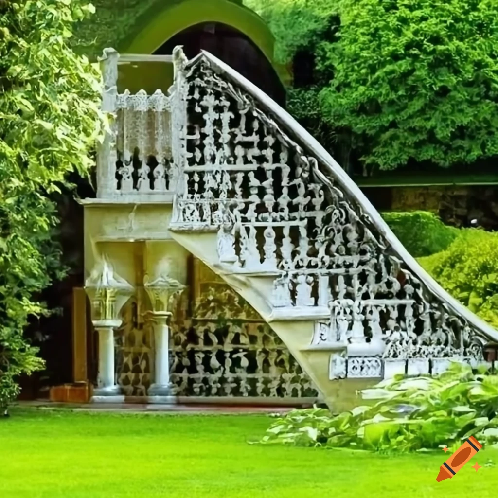 silver stairs leading to a balcony in a garden