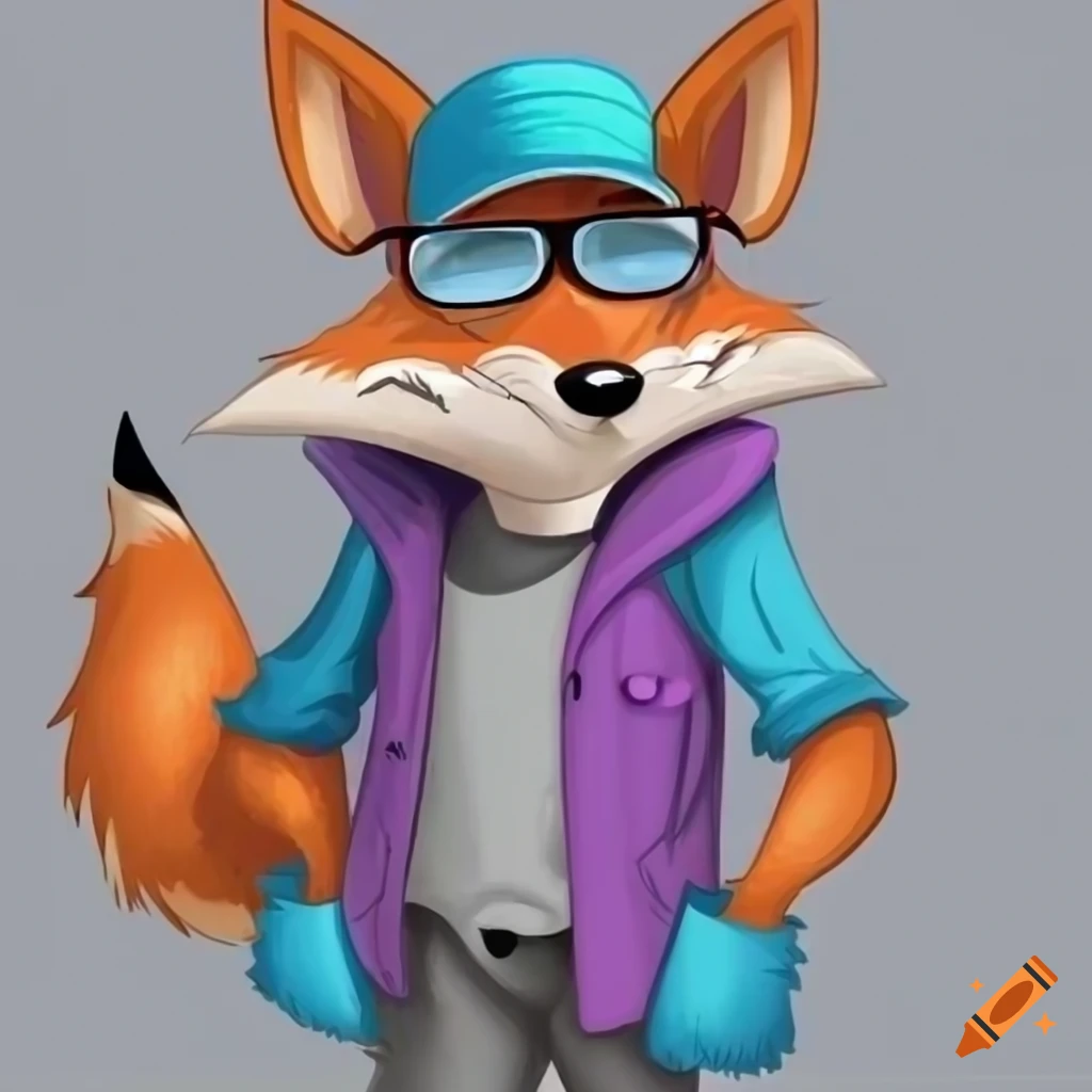 Cartoon fox with stylish clothing and glasses on Craiyon