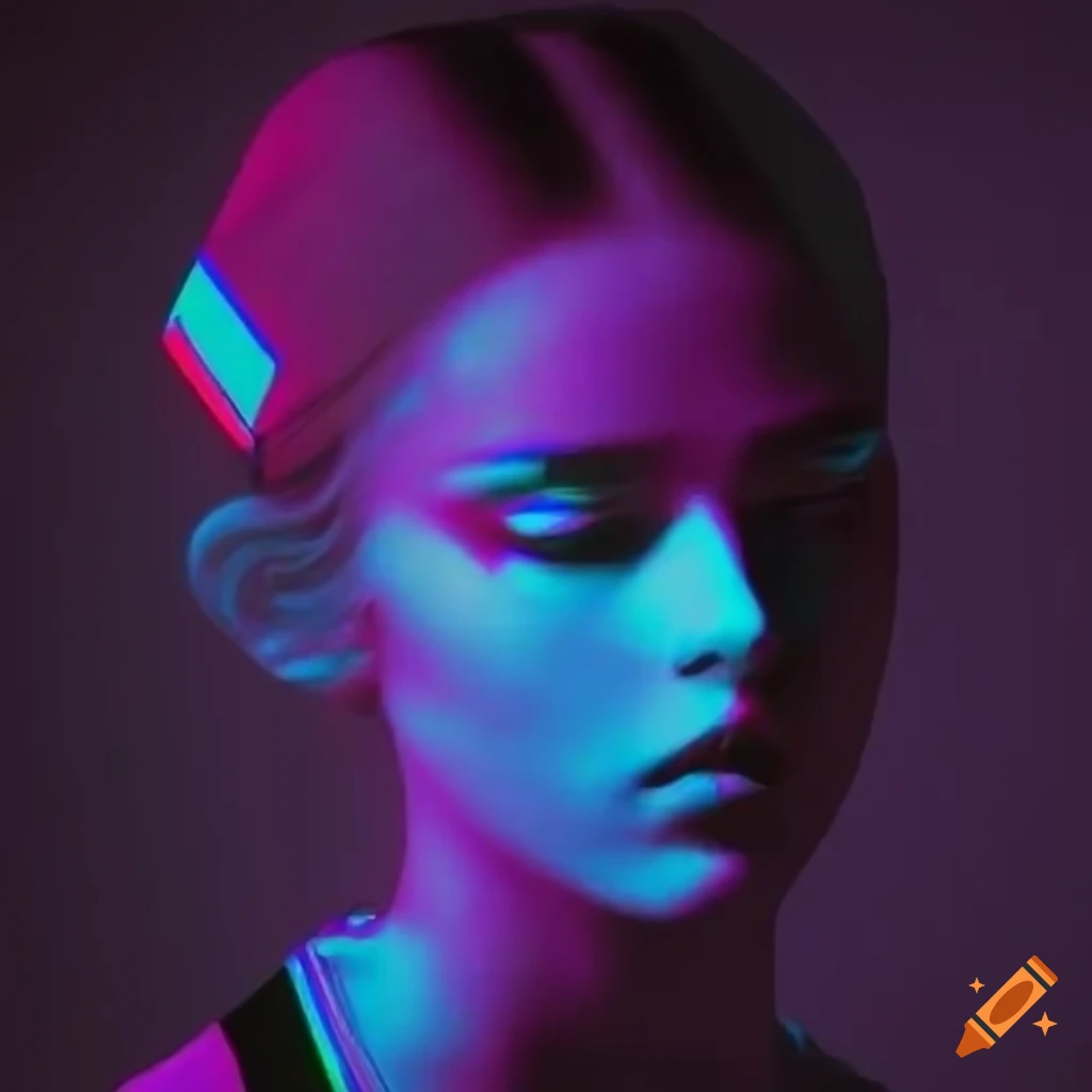 Glitch Art Vogue Model With Vaporwave Aesthetic