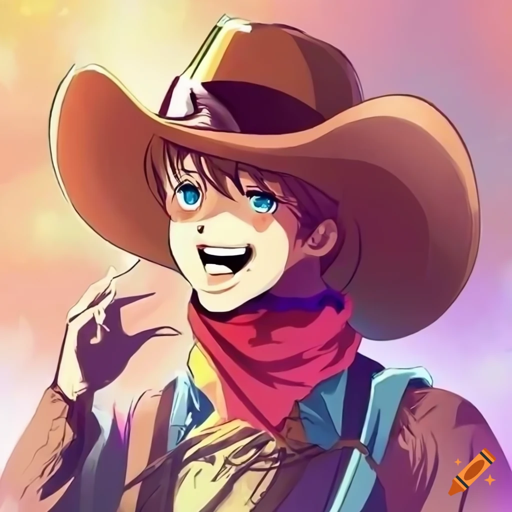 basic-swan430: Cocky male mecha pilot wearing a cowboy hat and winking in  Yoshiyuki Tomino's style.