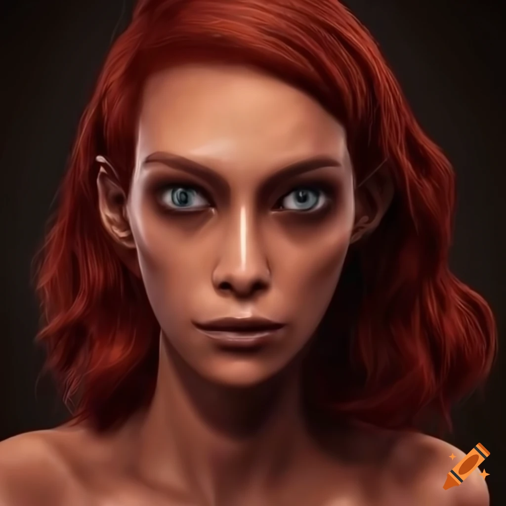 Maroon Haired Humanoid Alien Woman With Pointed Ears 