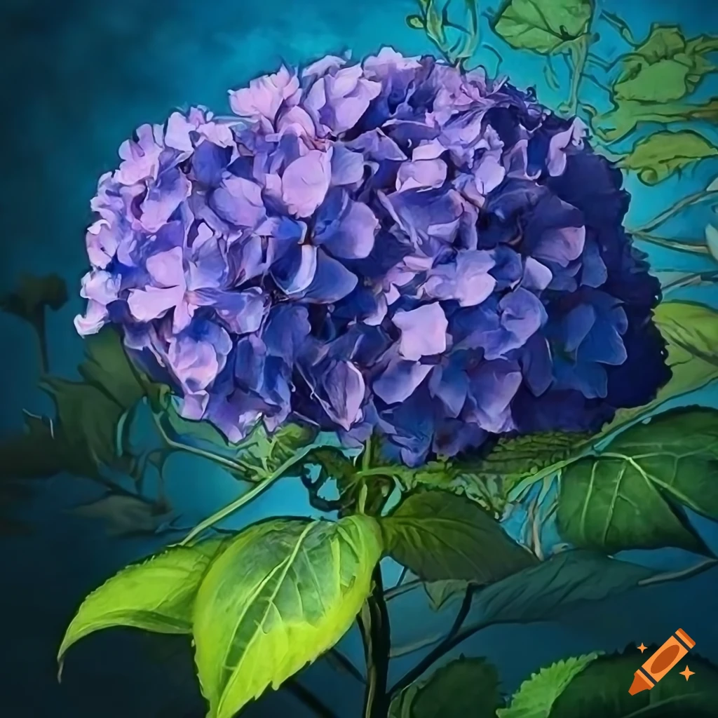 art nouveau style painting of purple hydrangea