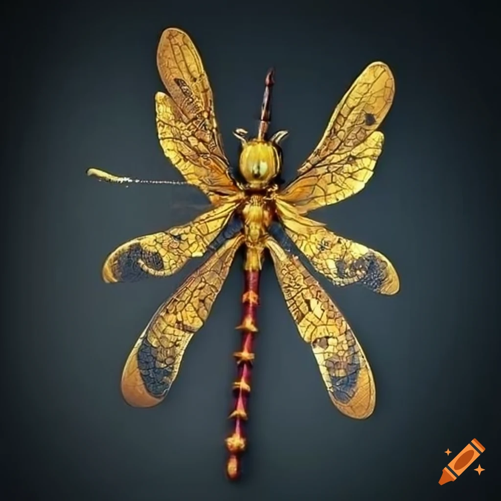 Intricately designed golden dragonfly