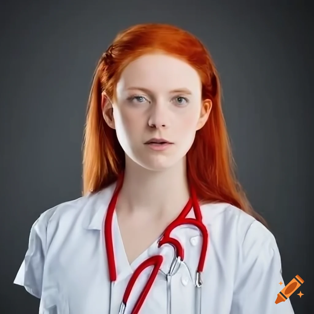 Young female nurse in white uniform on Craiyon