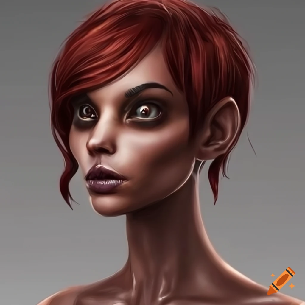 Maroon Haired Humanoid Alien Woman With Pointed Ears 