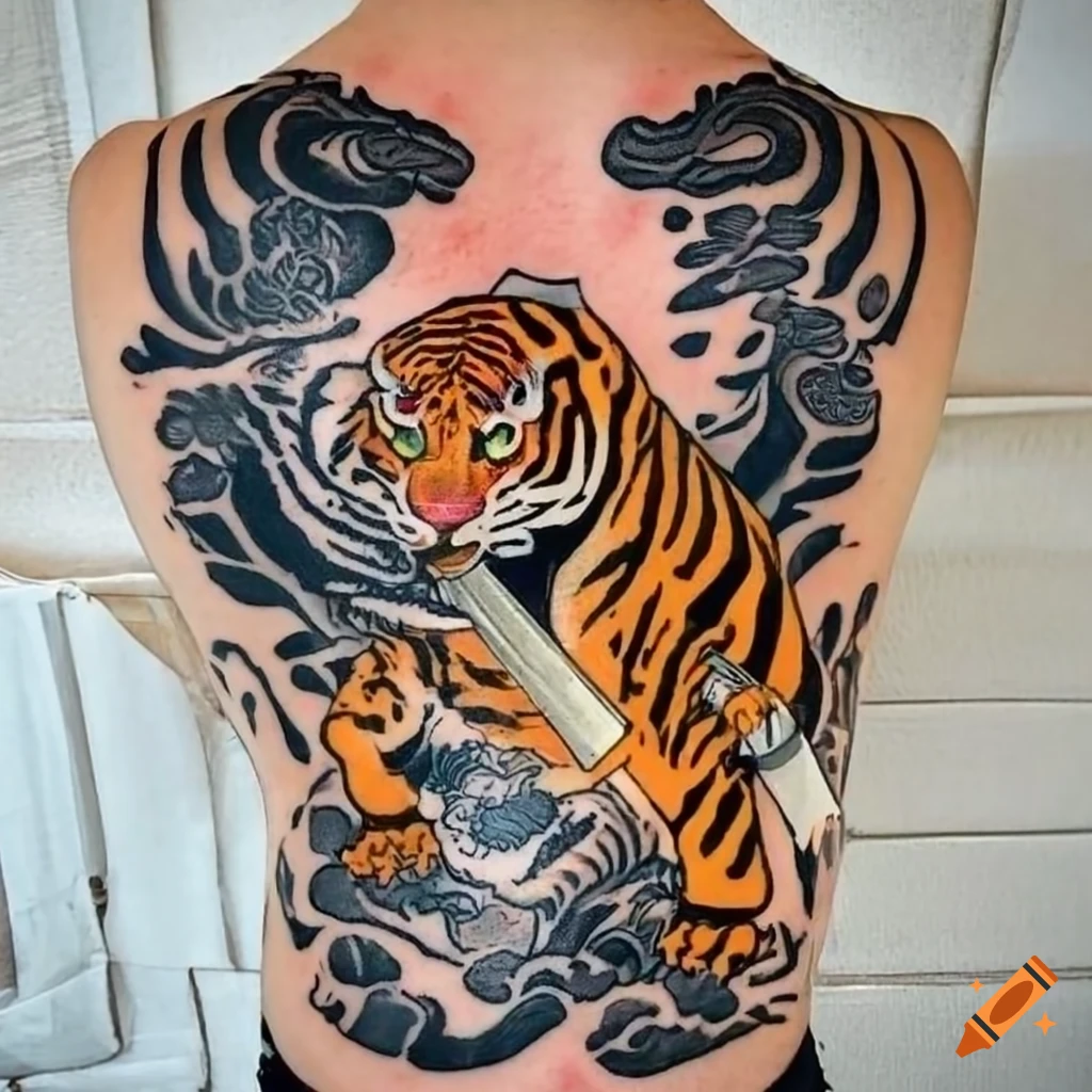 Japanese tiger tattoo traditional Royalty Free Vector Image