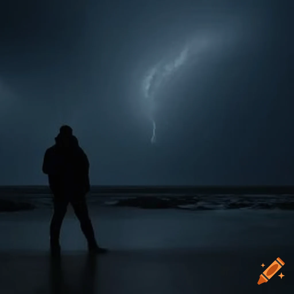 silhouette of a person facing a hurricane