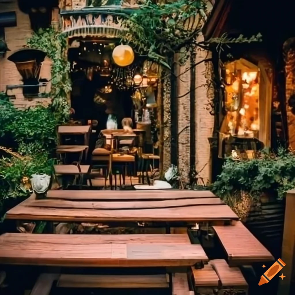 exterior view of a modern fantasy themed cottagecore café
