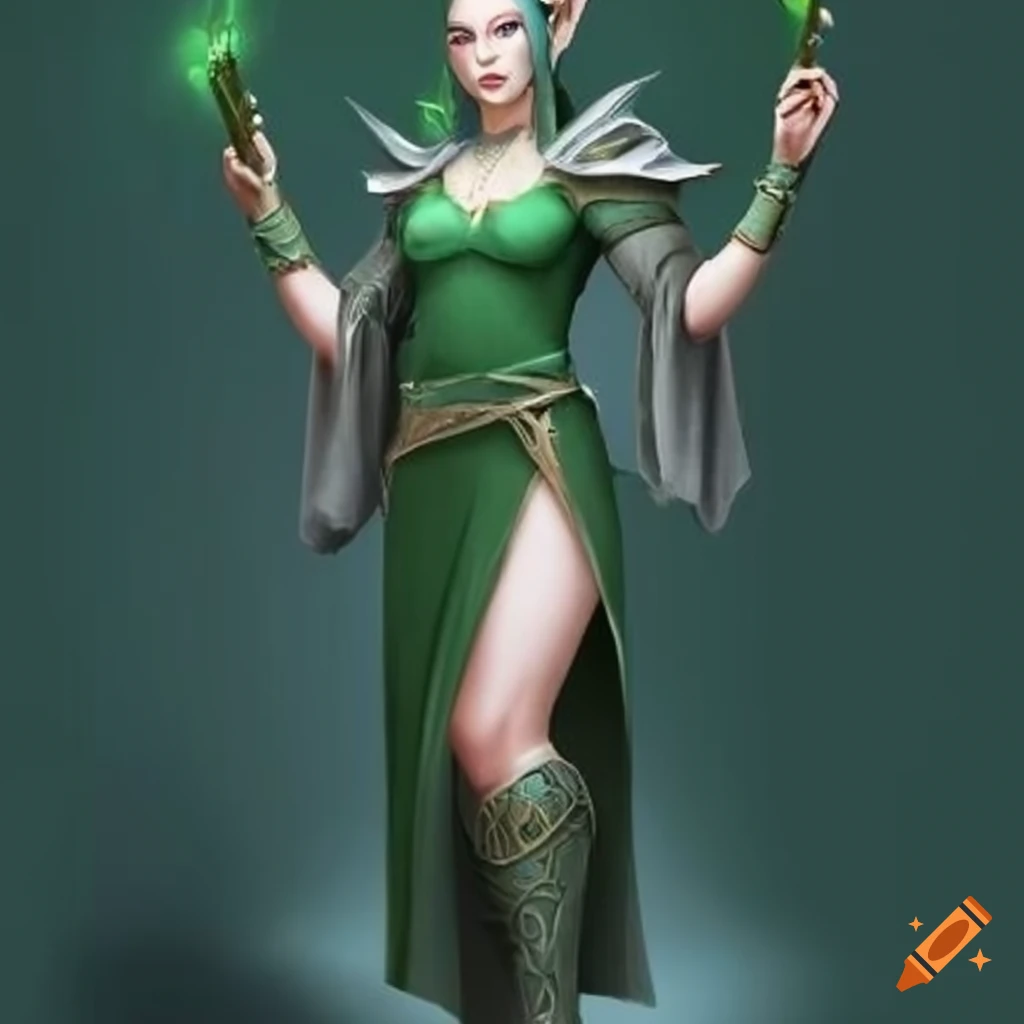 Full Body Illustration Of A Female High Elf Wizard Sage On Craiyon