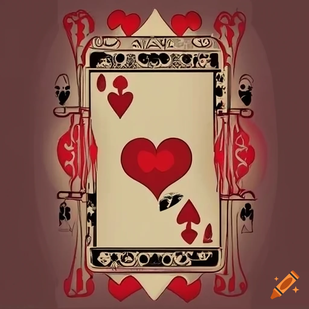 Retro playing card with queen of hearts symbol on Craiyon