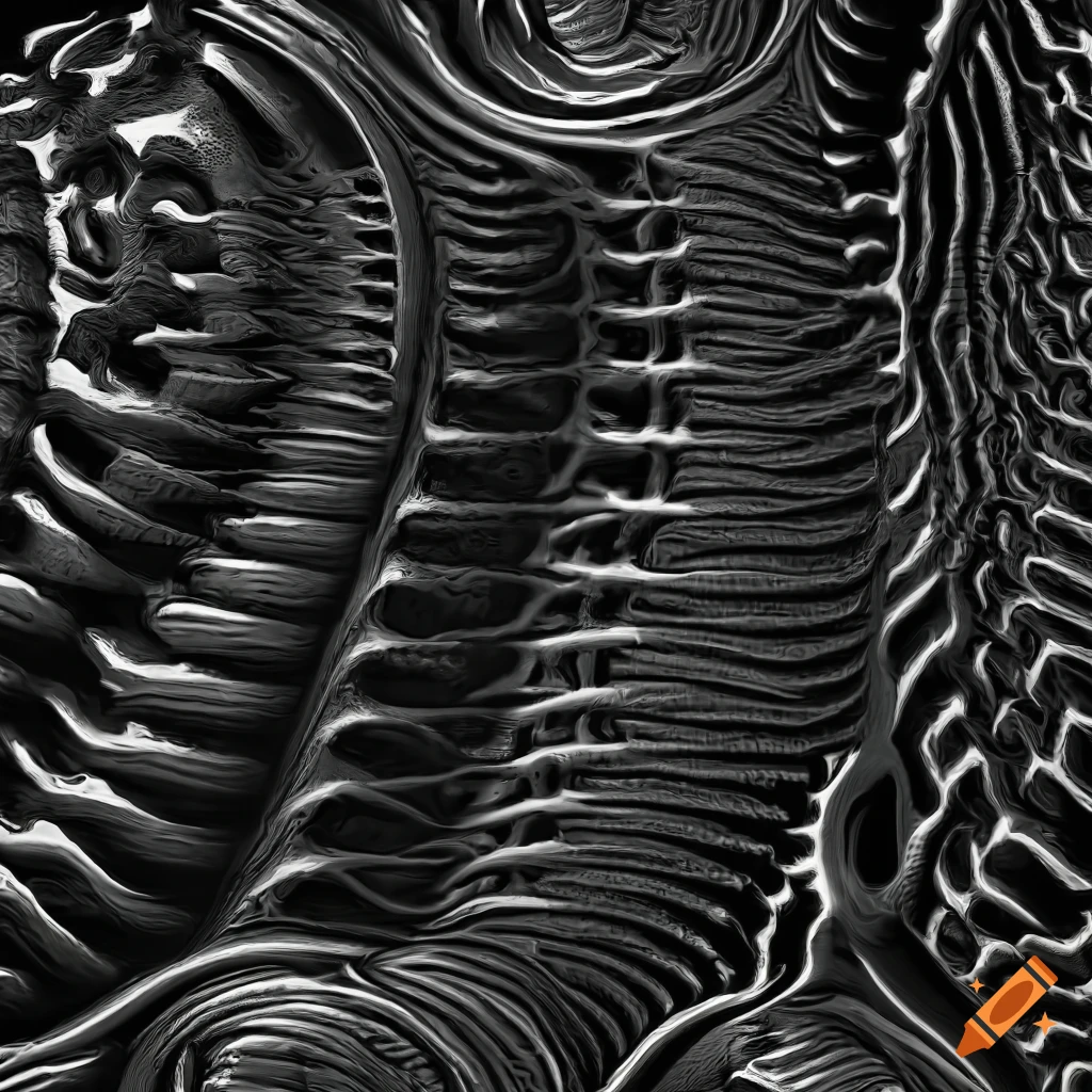 seamless black and white texture of biomechanical ribs