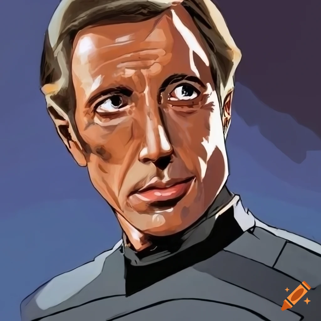 Cartoon depiction of roy scheider as the captain of a starship on Craiyon