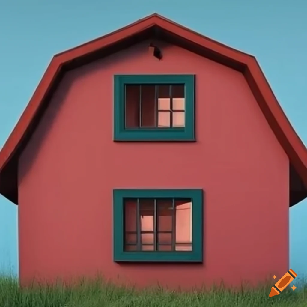 Fachada de una casa con ventanas circulares azules on Craiyon