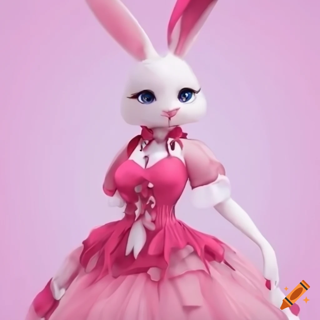 3D illustration. Romantic Girl 3D cartoon character. Nice bunny girl  carrying a box of gifts. Bunny girl will give the gift she brought to her  friend. Bunny girl smiles happily. 3D cartoon