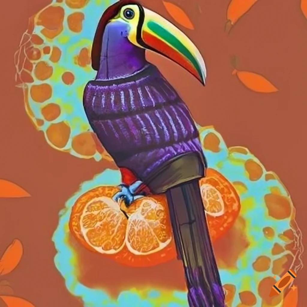 psychedelic beer bottle label with anthropomorphic toucan