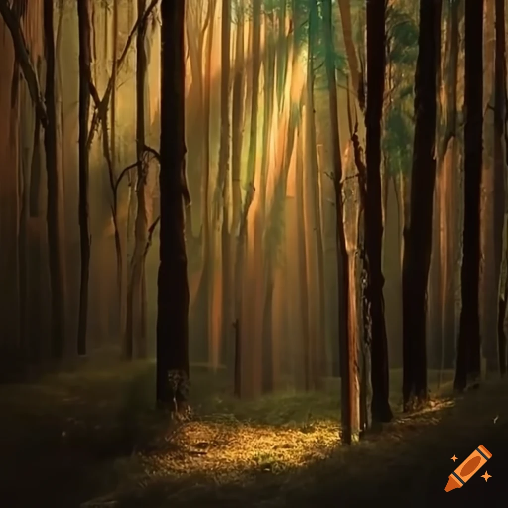 Sunlight shining through a forest in western australia on Craiyon