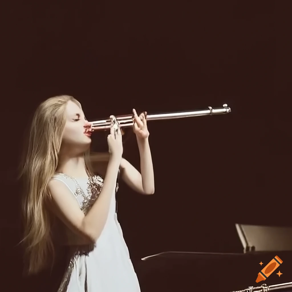 Talented blond girl playing flute on Craiyon