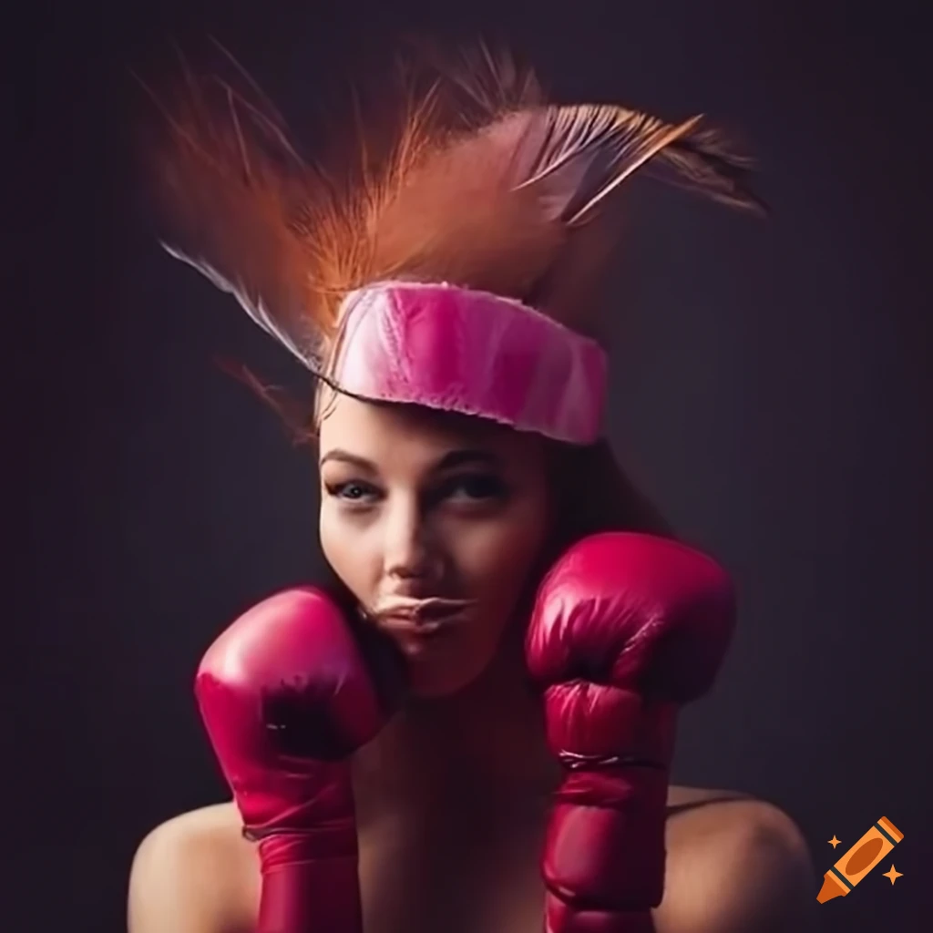 Woman with a boxing glove and feather hat