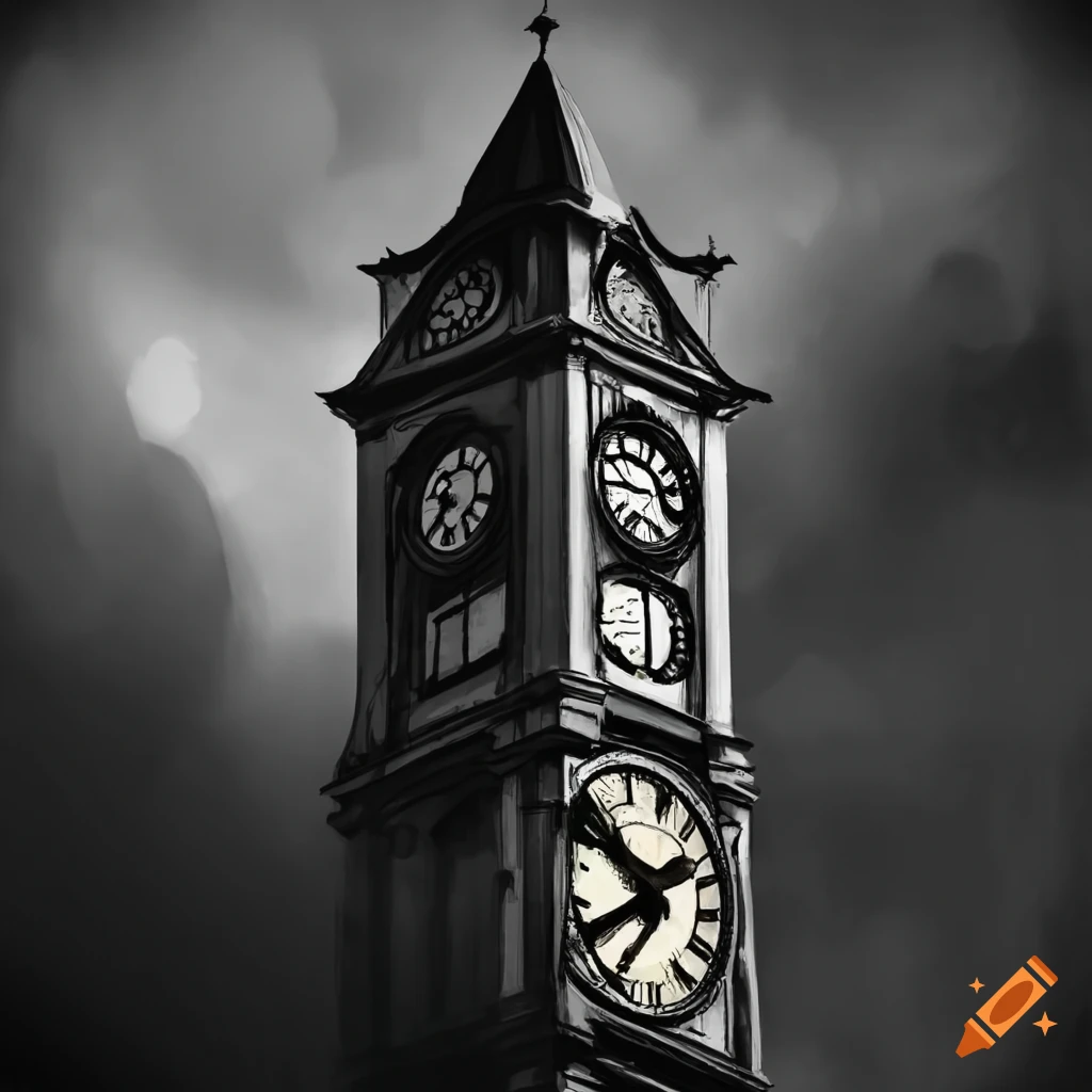 Clock Tower With Footer Art | Pen and Ink Art, LLC
