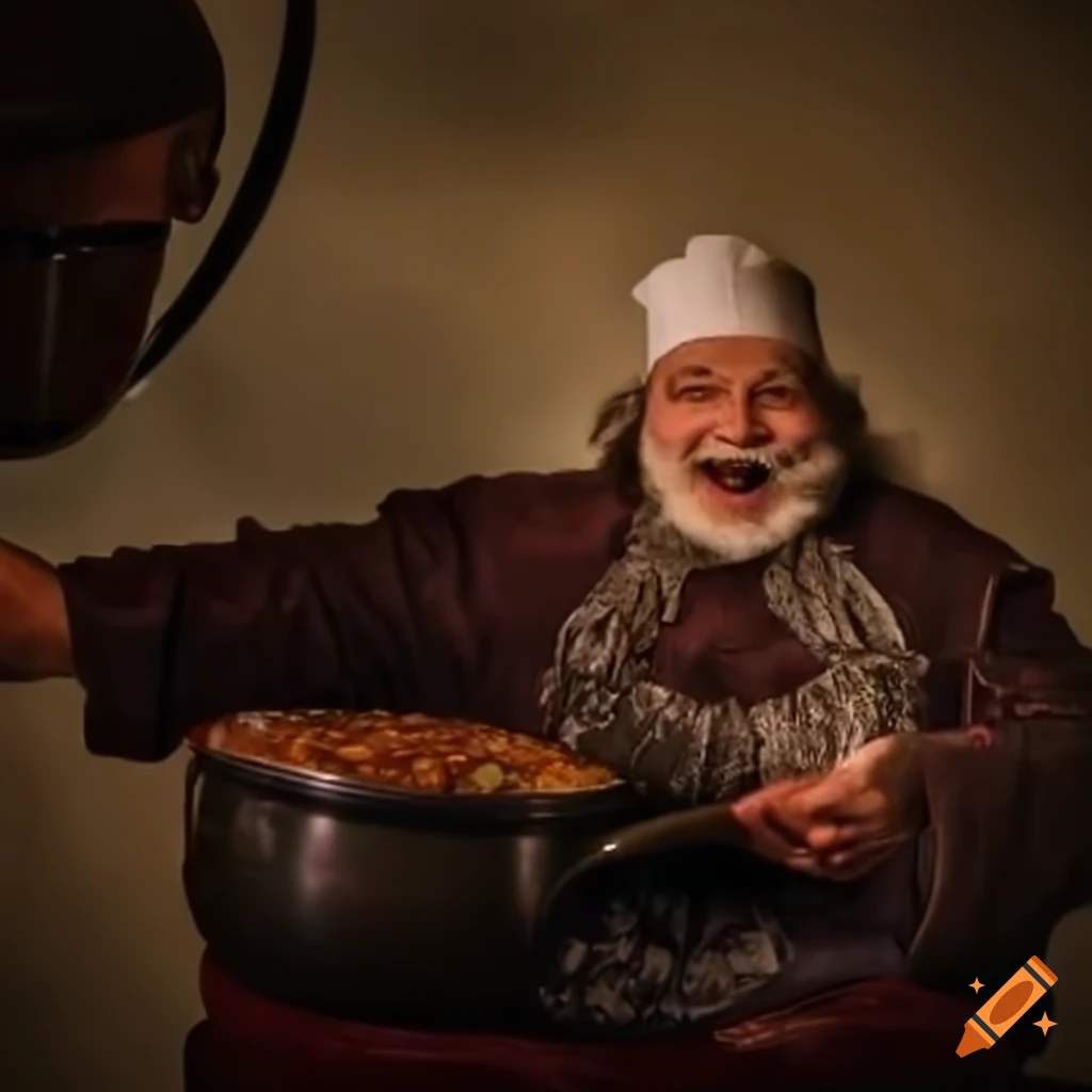 smiling dwarven chef cooking stew