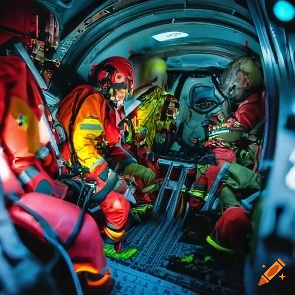 rescue crew team inside a helicopter