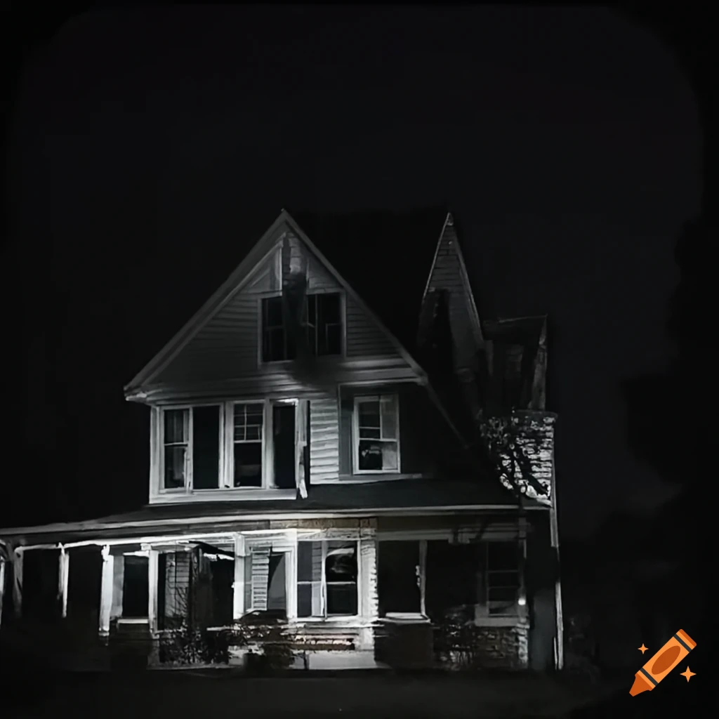 Michael Myers in front of his house on a Halloween night