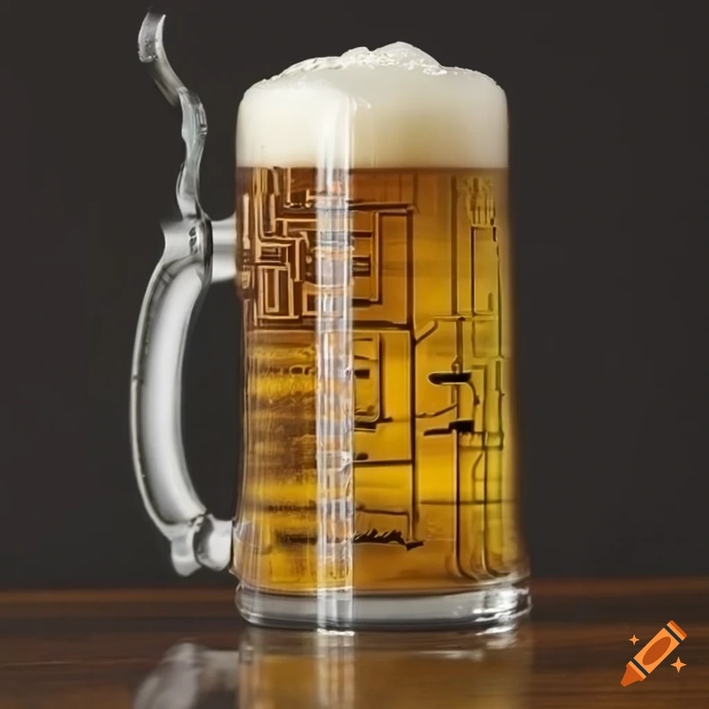 glass beer stein with circuitboard design
