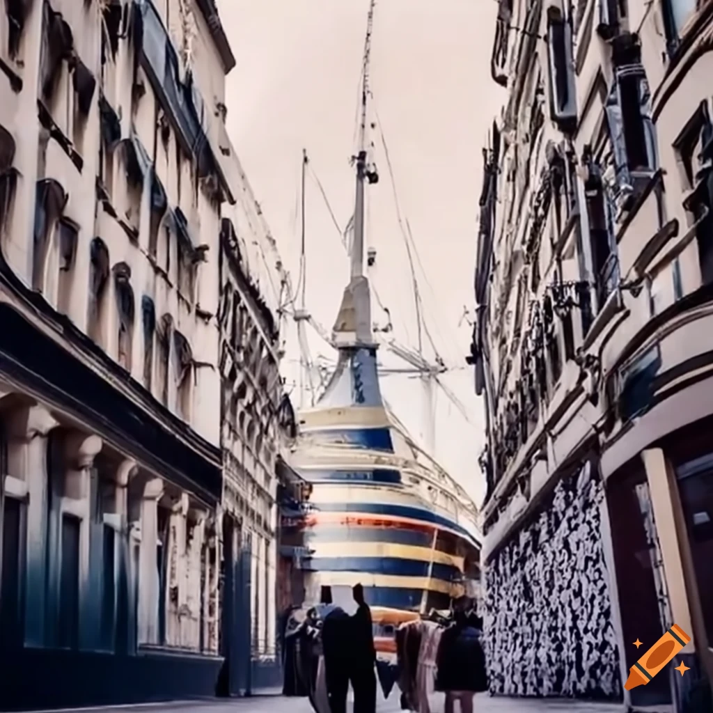 creative photography of a cruise ship on a street