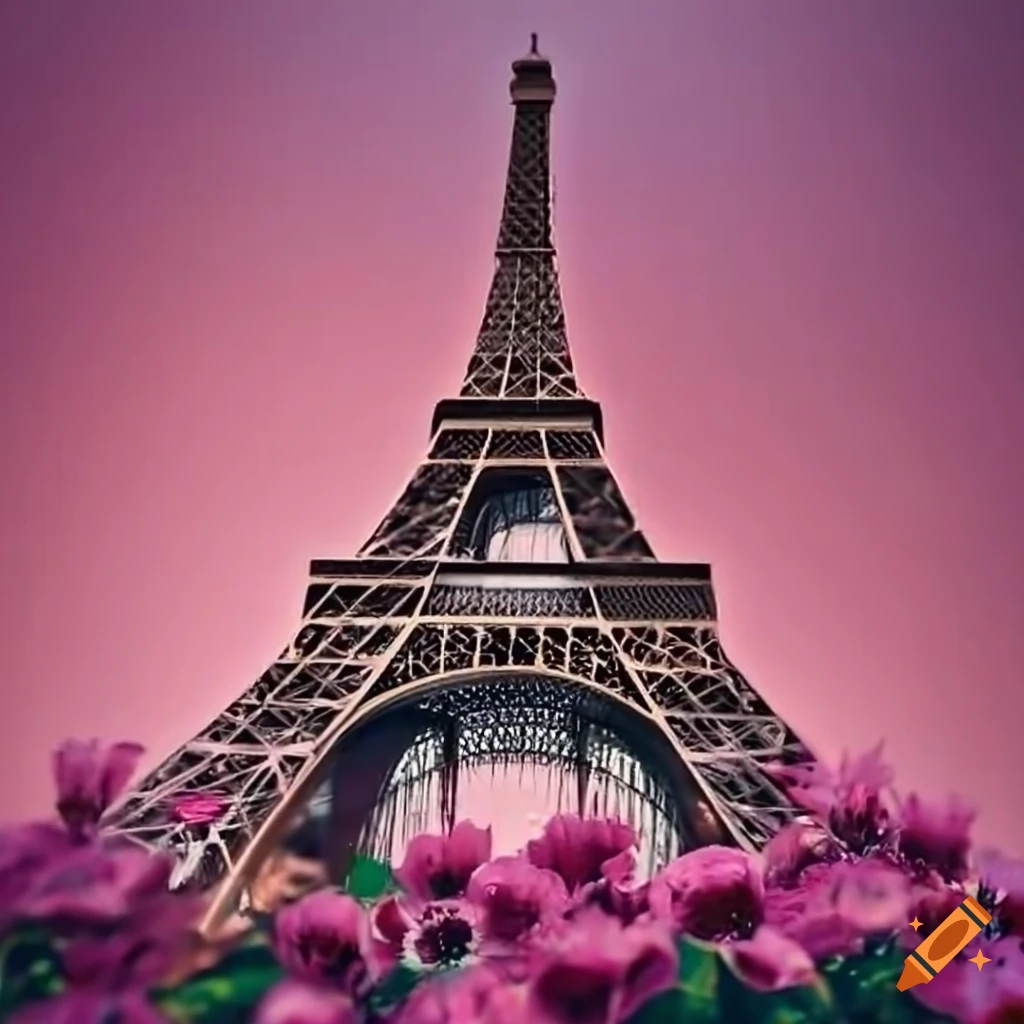 Eiffel tower with blooming flowers on Craiyon