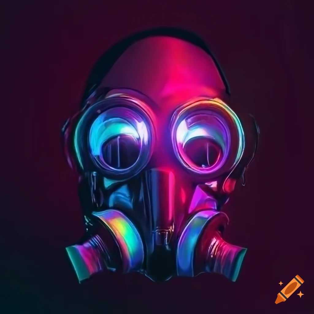 Shiny iridescent cyberpunk gas mask logo