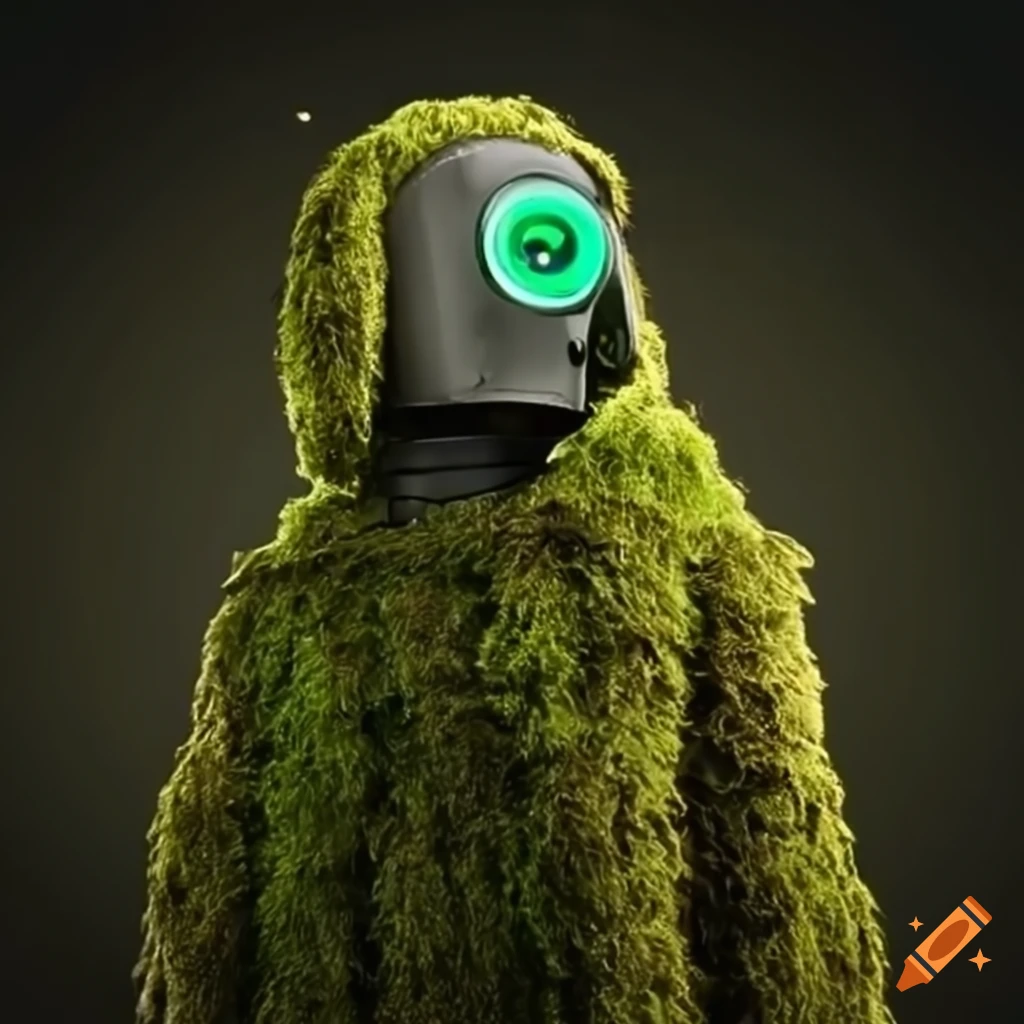 Concept art of a robot in a moss cloak