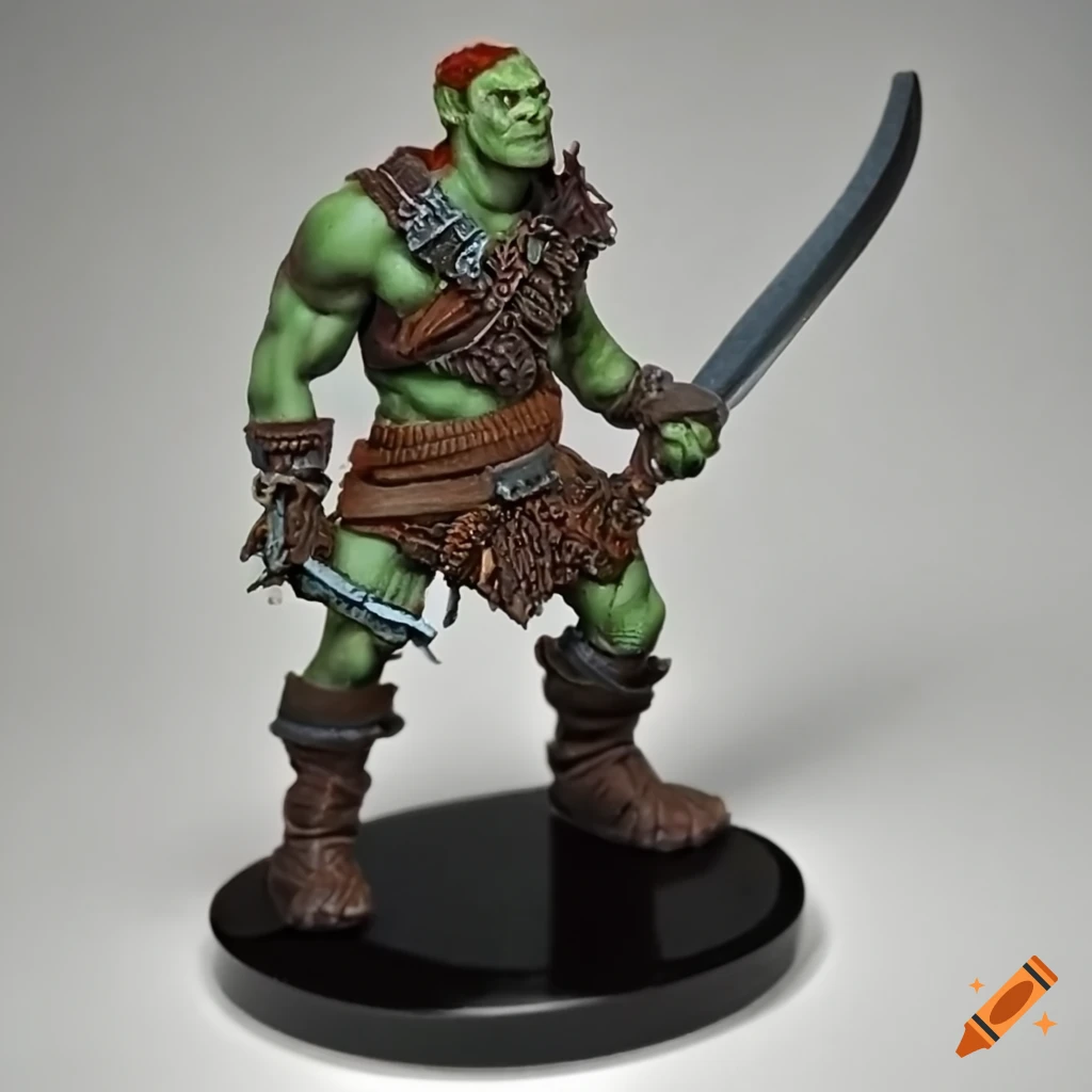 D&d miniature of a male half-orc barbarian on Craiyon