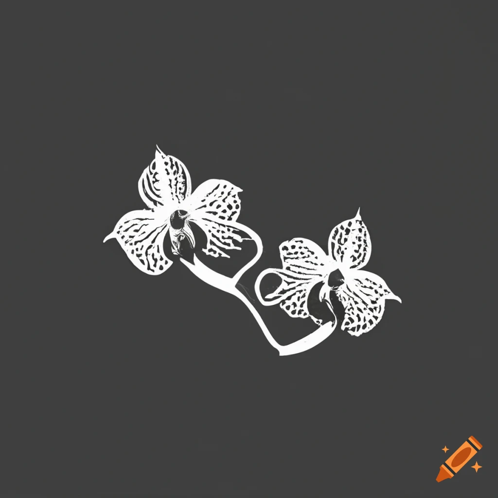 clean black line logo of an orchid and heart