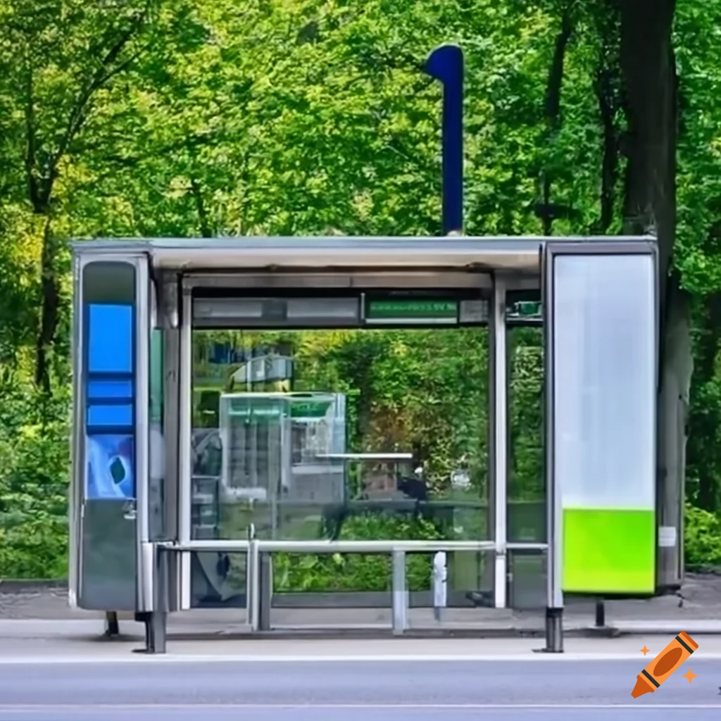 modern bus stop with interactive passenger information