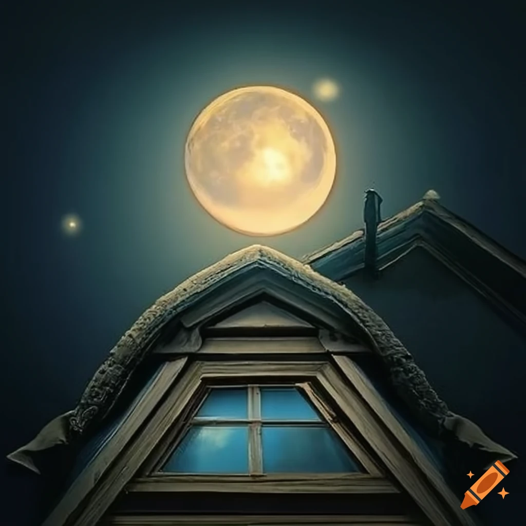 moonlit attic window view