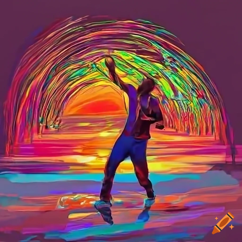 image of a black man cruising in a lowrider under a vibrant sunset