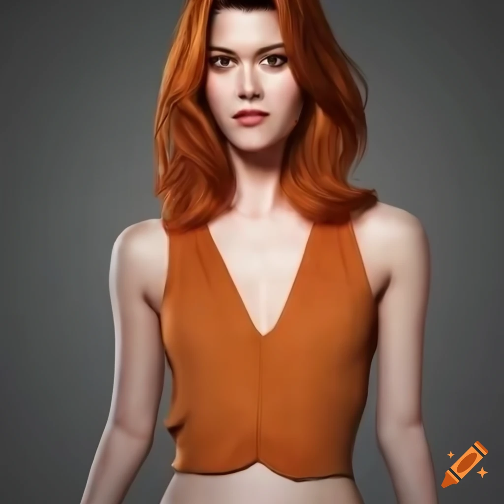 photorealistic portrait of a woman with long orange hair