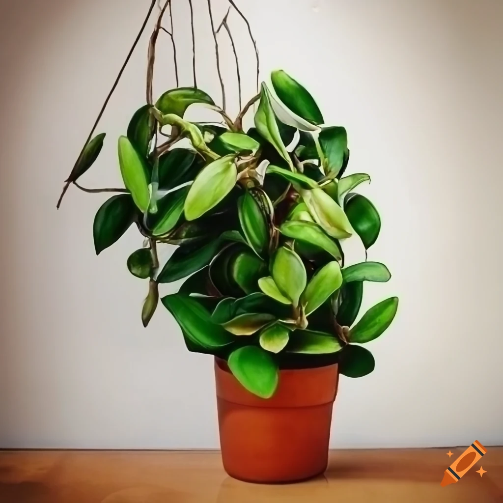 botanical drawing of a hoya carnosa in an indoor pot