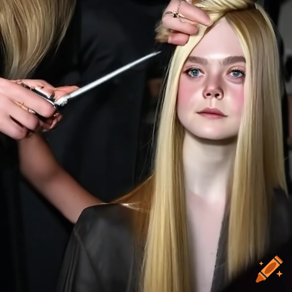 Elle Fanning Getting Her Hair Styled At A Fashion Show On Craiyon 9782