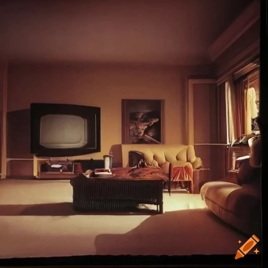 Vintage photograph of a 1970s living room on Craiyon