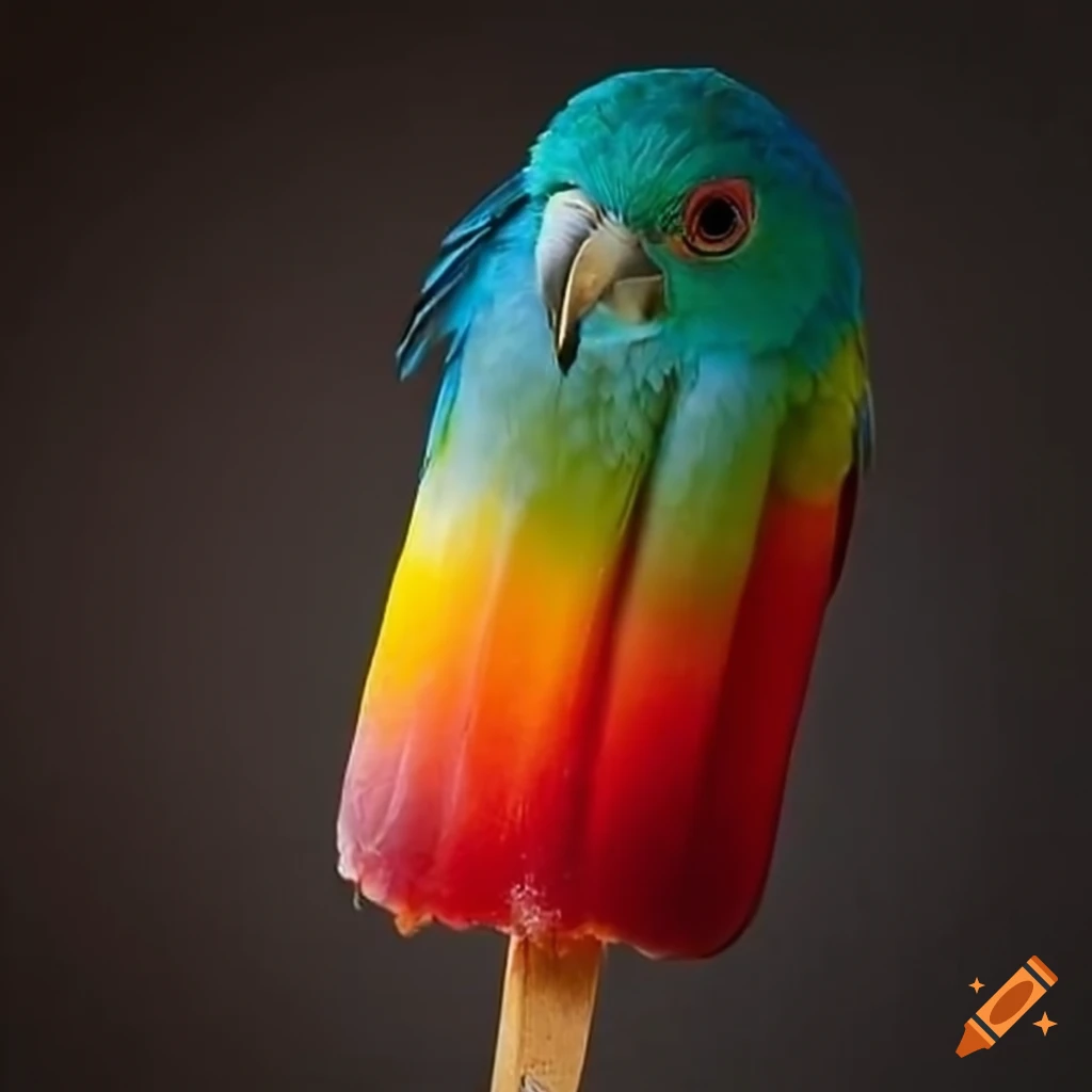Colorful parrot eating a popsicle on Craiyon