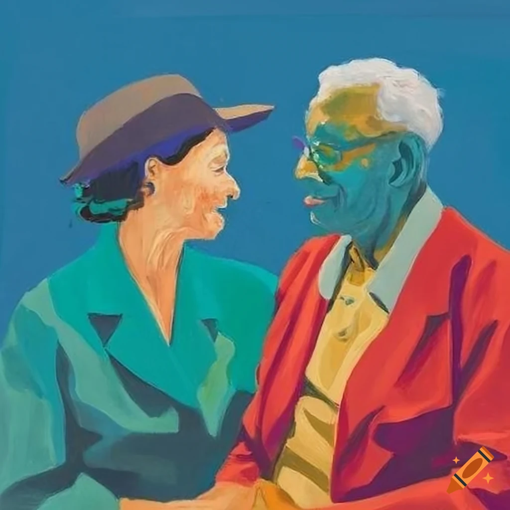 Colorful Artwork Of Caregiver And Elderly Person