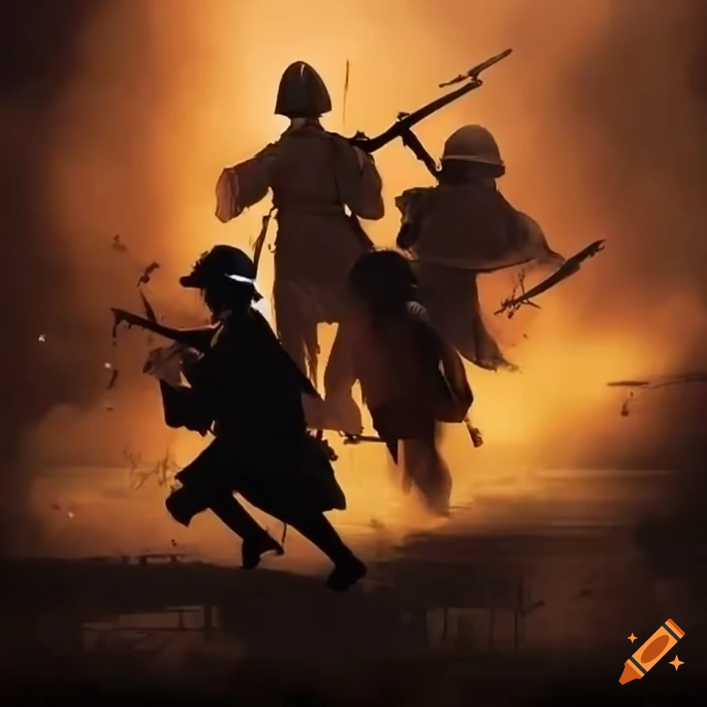 children escaping from soldiers in a historical event