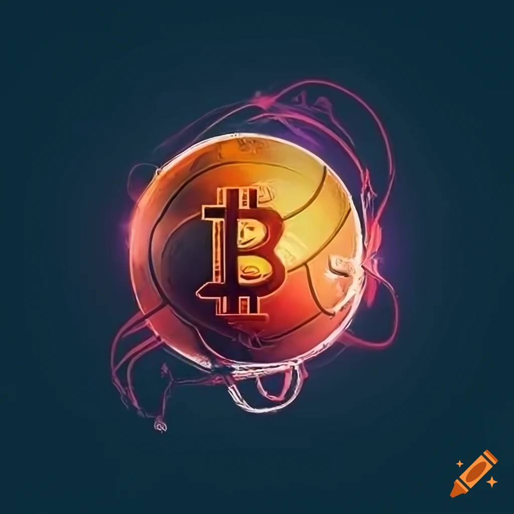Digital art of a basketball shooting into a hoop with bitcoin logo on