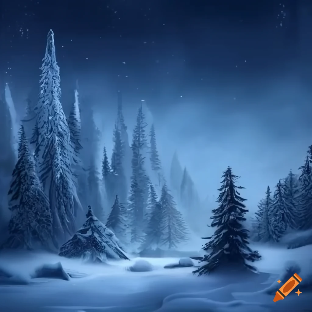 fantasy winter landscape with icy mountains