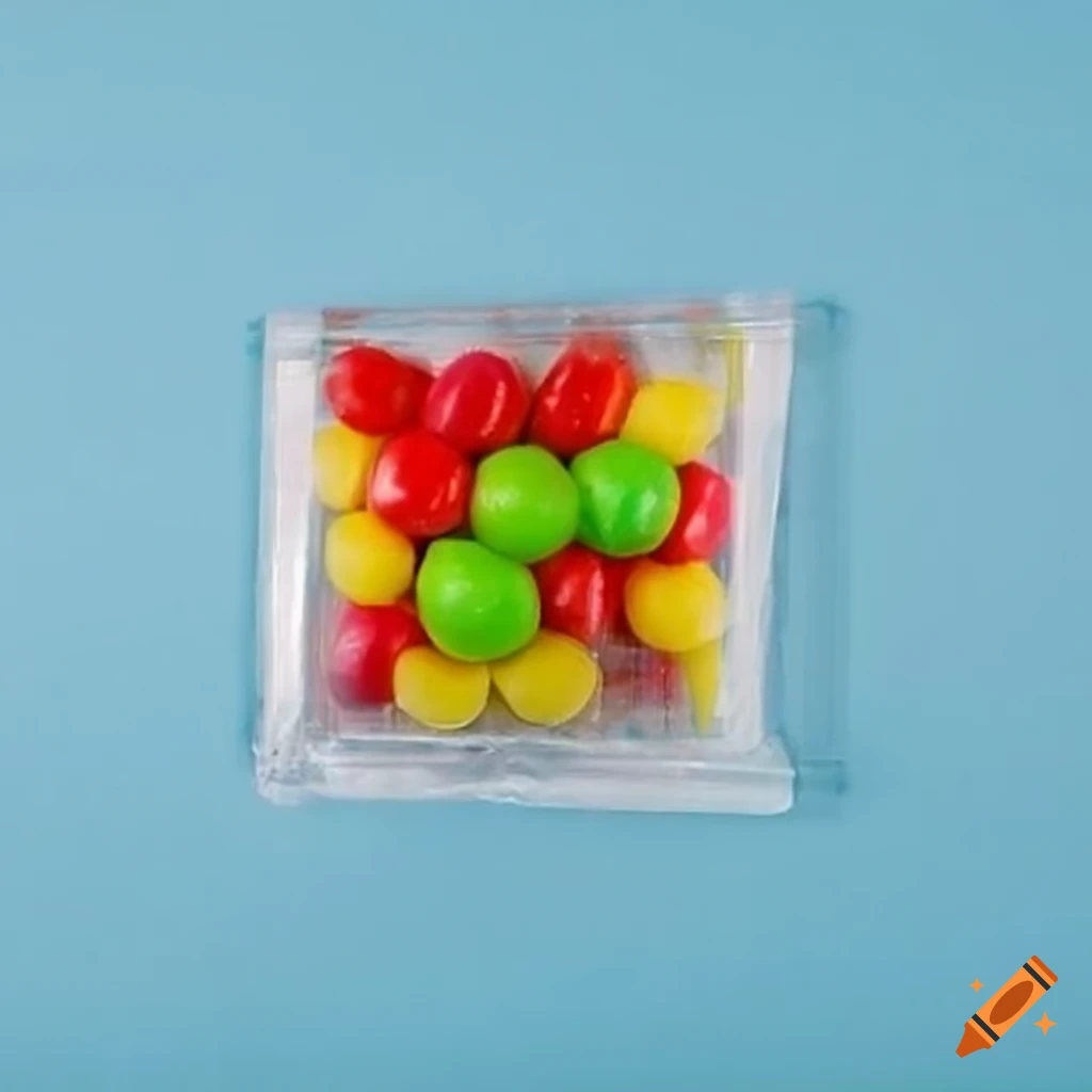 Close-up of a colorful m&m candy in a transparent bag