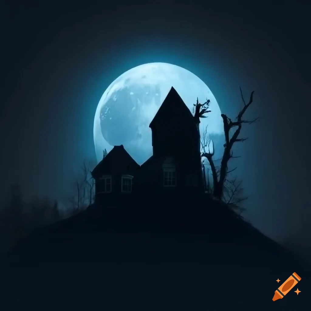 haunted house at night with moonlight