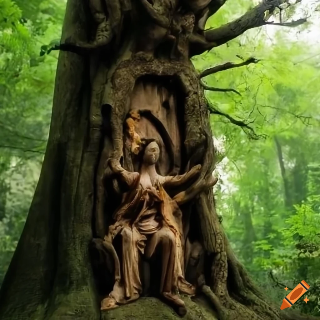 Sculpture Of Religious Figure In A Tree On Craiyon sculpture-of-religious-figure-in-a-tree-on-craiyon