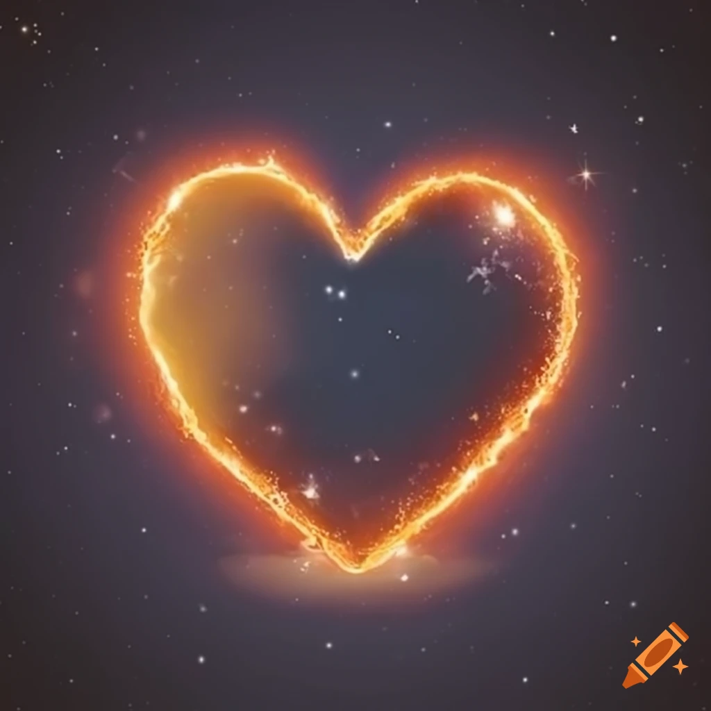 orange heart in starry sky