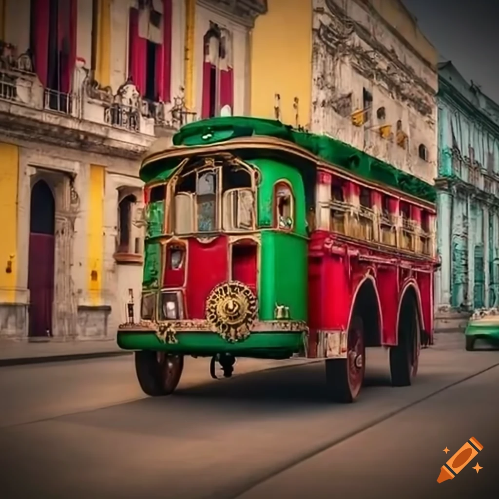 steampunk bus driving through Havana city